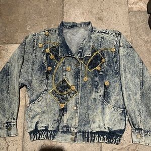 Vintage 80s 90s Acid Wash Denim Bomber Jacket